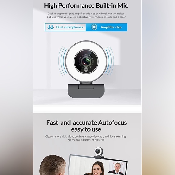 NEW Angetube Streaming 1080P HD Webcam Ring Light + Mic Video Web Camera 967 - Picture 7 of 11